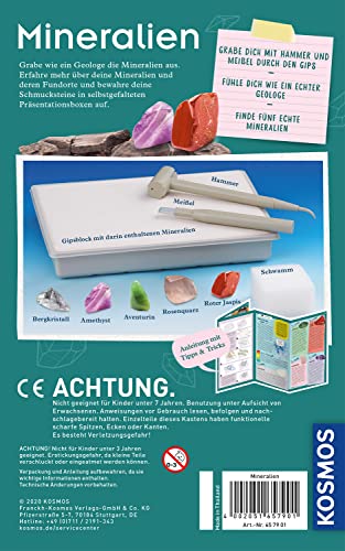 Kosmos- Minerales Grabe echte Mineralien selbst aus mit Hammer und Meißel Kit de experimentos para niños a Partir de 7 años, Color Mehrfarbig (657901)