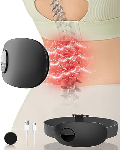 Kouric Electroestimulador Abdominal/Lumbar, para Aliviar el Dolor y Aliviar la Fatiga, con Función EMS/Calefacción/Masaje, Cinturón de Masaje, 16 Niveles de Intensidad, Regalo Mujer/Hombre(Negro)