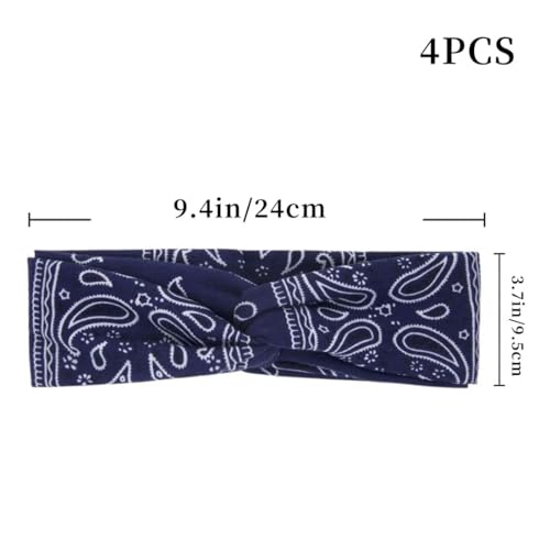 KSIUW Diadema Ancha Mujer - 4 pcs Pañuelos Cabeza Elastica Deportiva Turbantes Nudo Hippie Fiesta Bandana Cinta Bohemia para el Cabello, Diademas para Turbante para El Maquillaje