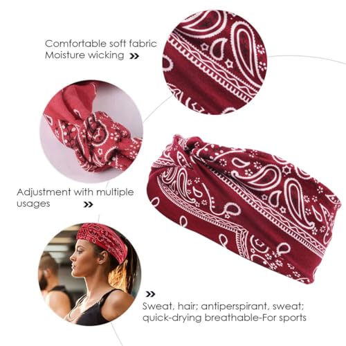 KSIUW Diadema Ancha Mujer - 4 pcs Pañuelos Cabeza Elastica Deportiva Turbantes Nudo Hippie Fiesta Bandana Cinta Bohemia para el Cabello, Diademas para Turbante para El Maquillaje