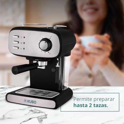 kubo Cafetera Espresso, Presión 15 bar, Depósito Agua 1.2L, 850W, Vaporizador para capuchino o bebidas con leche, Limpieza Fácil