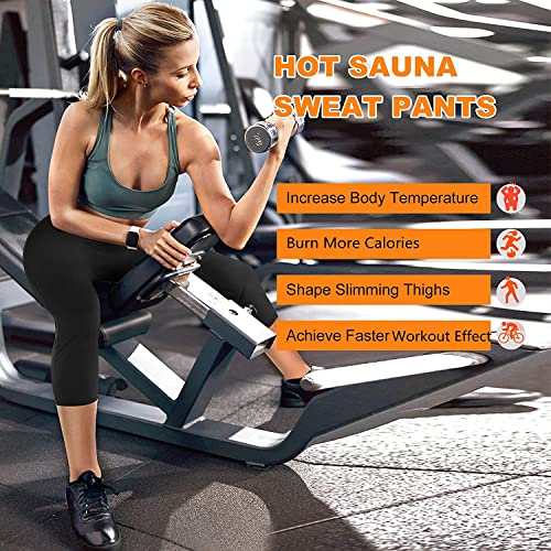 KUMAYES Pantalones Cortos de Sauna para Mujer Deportivos de Cintura Alta Térmicos de Adelgazamiento Pantalon Sauna Reductora Mallas de Yoga para Adelgazar (M, Negro)