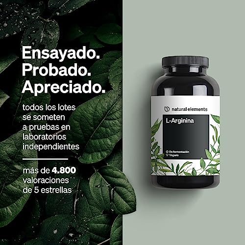 L-Arginina – 365 cápsulas veganas – 4.500 mg de L-arginina vegetal por dosis diaria (3.750 mg l-arginina pura) – alta dosificación – producto fabricado y probado en laboratorio en Alemania