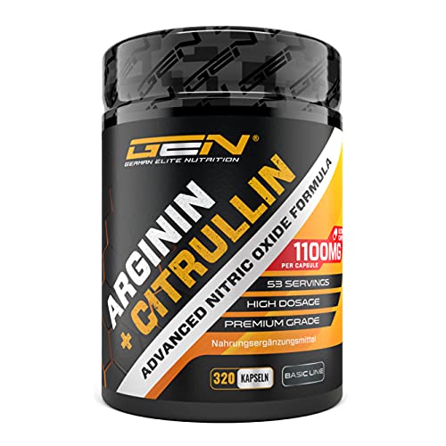 L-Arginina + L-Citrulina - 320 cápsulas - 1100 mg por cápsula - Citrulina + Arginina Base en proporción 1:1 - Aminoácidos Premium
