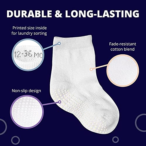 LA Active Calcetines Deportivos Antideslizantes - 6 Pares - Bebé Niño Pequeño Infante Recién Nacido Chicos Chicas Anti Deslizante/Patinazos (Grayscale, 12-36 Meses)