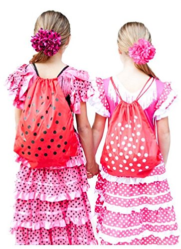 La Senorita Vestido Flamenco Sevillanas Español Traje de Flamenca para niñas Rosa Negro Largo: 60 cm 3-4 años