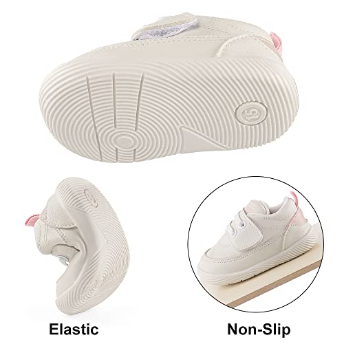 LACOFIA Zapatos Primeros Pasos Infantil Zapatillas de Deporte con Suela de Goma Antideslizante para Bebé Niñas Blanco/Rosa 21(CN 19)