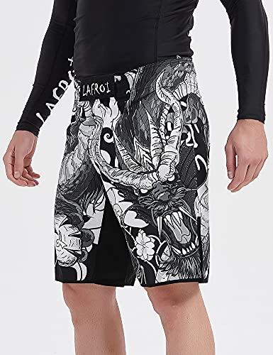 LAFROI Pantalones Cortos de Entrenamiento para Hombre, MMA Cross-Training, con cordón y Bolsillo (Dragon,XL)