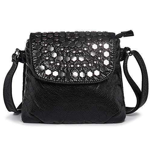LaRechor Bolso Bandolera Mujer con Remache - Elegante Bolso de Hombro - Bolsa de Cuerpo Cruzado Cuero de PU Arrugado - Bolsa de Mensajero de Viajar Nergo