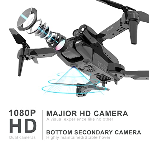 le-idea Dron con Cámara HD Ajustable 1080P, IDEA12 FPV, Posicionamiento óptico de Flujo y Evasión Activa de Obstáculos de 360°, Cuadricóptero RC Plegable Para Principiantes, 3D Flips, 2 Baterías
