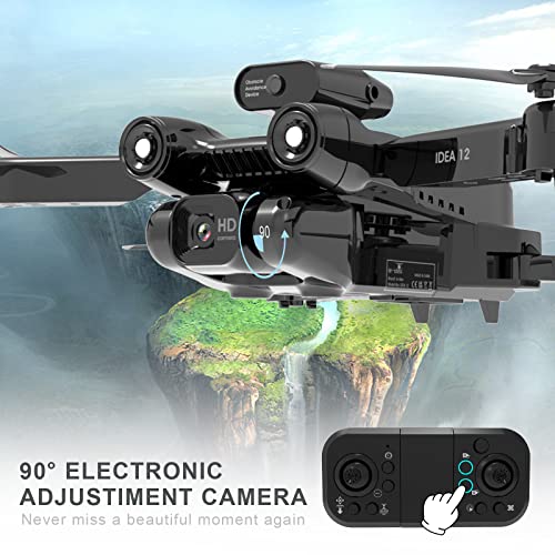 le-idea Dron con Cámara HD Ajustable 1080P, IDEA12 FPV, Posicionamiento óptico de Flujo y Evasión Activa de Obstáculos de 360°, Cuadricóptero RC Plegable Para Principiantes, 3D Flips, 2 Baterías