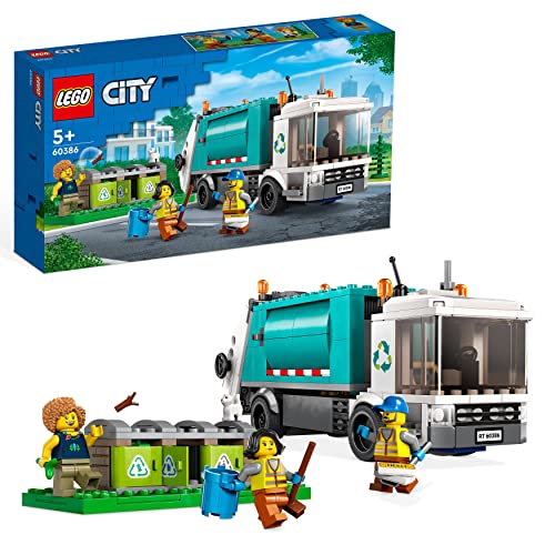 LEGO 60386 City Camión de Reciclaje, Juguete de Aprendizaje, Vehículo de Basura con 3 Contenedores, Mini Figuras, Idea de Regalo Niños de 5 Años o Más