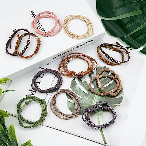 Leikedun 20 gomas para el pelo boho, Pulseras para el Pelo Gomas Pelo Mujer Elastic Hair Ties para Cabello Grueso Colas de Caballo para mujeres y niñas (10 colores sin daños)
