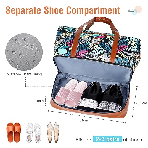 Lekespring Bolsa de Viaje Mujer 50L,Weekender Bag Doble con Compartimento Impermeable Separado,Equipaje de Mano Bolsa Maternidad Hospital con 1 Neceser y 2 Bolsas Zapatos - Jungle