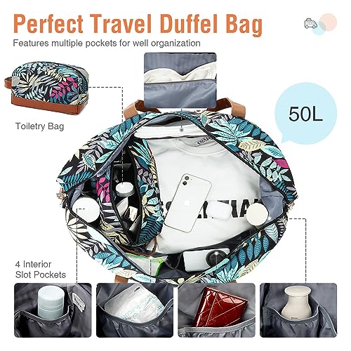 Lekespring Bolsa de Viaje Mujer 50L,Weekender Bag Doble con Compartimento Impermeable Separado,Equipaje de Mano Bolsa Maternidad Hospital con 1 Neceser y 2 Bolsas Zapatos - Jungle