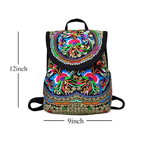 LHKJ Mochila de Mujer Mochila Bolso para Mujer Bolso Floral Del Bordado Bolsas étnicas España Estilo De Noche De Las Mujeres