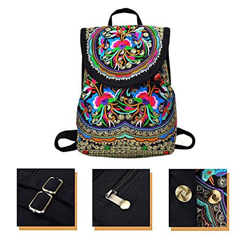 LHKJ Mochila de Mujer Mochila Bolso para Mujer Bolso Floral Del Bordado Bolsas étnicas España Estilo De Noche De Las Mujeres