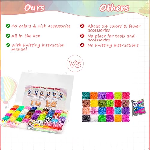 LIASDIVA Pulseras Gomas con Loom Telar, 4400+kit de Gomas para Hacer Pulseras, 40 Colores de Gomas Elásticas para Niños de Anillos y Collares de Bricolaje Manualidad