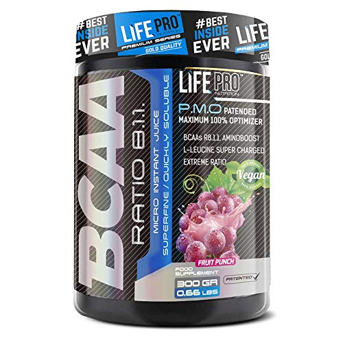 Life Pro BCAA Pro 8:1:1 300 gramos | Suplemento con Aminoácidos de Cadena Ramificada, Leucina, Valina e Isoleucina, Sabor Fruit Punch