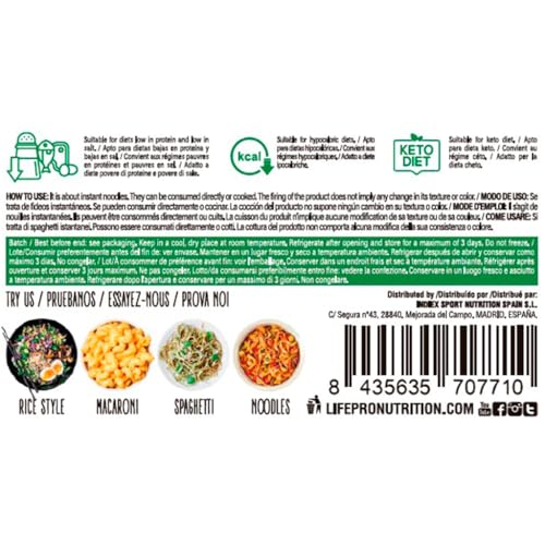 Life Pro Fit Food Konjac Fetuccine 200g | Pasta Baja en Calorias | Bajo Contenido en Hidratos de Carbono | Con Espinacas y Konjac