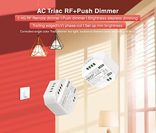 LIGHTEU, Milight Miboxer TRIAC Dimmer Module RF + PUSH Control para Lámparas Focos AC 100-240V Trailing Edge Phase Cut Dimmer TRI-C1
