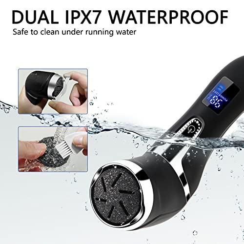 Lima Eléctrica Recargables, IPX7 Impermeable Pedicura Profesional, Removedor de callos para pies con 3 cabezales de rodillos, Pantalla LCD Callosidades Cuidado Pies (plata)