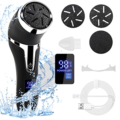 Lima Eléctrica Recargables, IPX7 Impermeable Pedicura Profesional, Removedor de callos para pies con 3 cabezales de rodillos, Pantalla LCD Callosidades Cuidado Pies (plata)