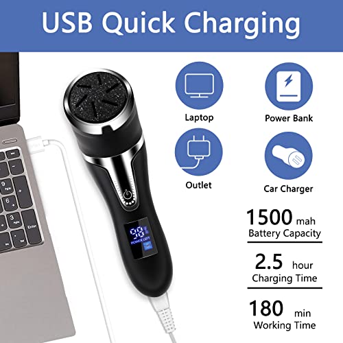 Lima Eléctrica Recargables, IPX7 Impermeable Pedicura Profesional, Removedor de callos para pies con 3 cabezales de rodillos, Pantalla LCD Callosidades Cuidado Pies (plata)