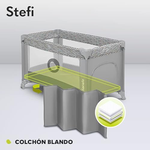 lionelo Stefi Cuna Bebe Parque Infantil Bebe Apertura Lateral colchoneta protección contra el Plegado LockGuard Lados de Tela de Malla Bolso de Transporte (Gris)