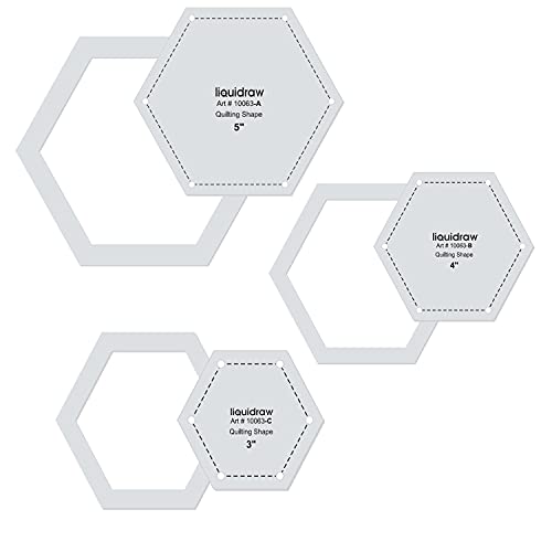 Liquidraw Juego de 3 plantillas y reglas para patchwork, acrílico, hexagonales, corazones, cuadrados y estrellas (juego de 3 hexágonos)
