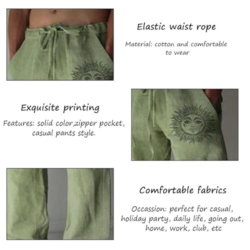 Litthing Pantalones de Lino para Hombre Pantalon de Jogging Algodón Pants Casuales de Verano con Bolsillos Pantalones Holgados con Cordón Pantalon Cómodos y Ligeros