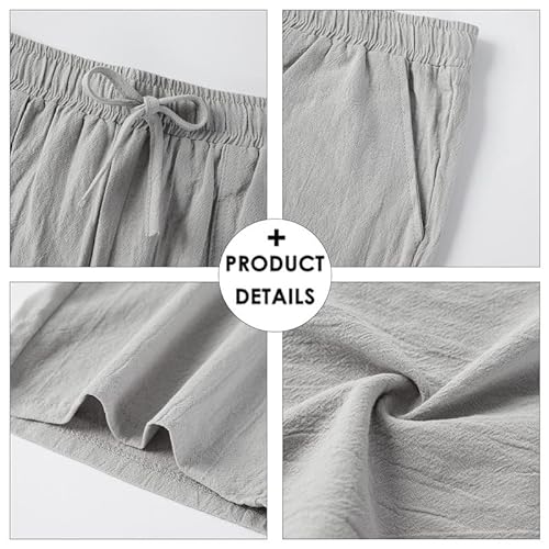 Litthing Pantalones de Lino para Hombre Pantalon de Jogging Algodón Pants Casuales de Verano con Bolsillos Pantalones Holgados con Cordón Pantalon Cómodos y Ligeros