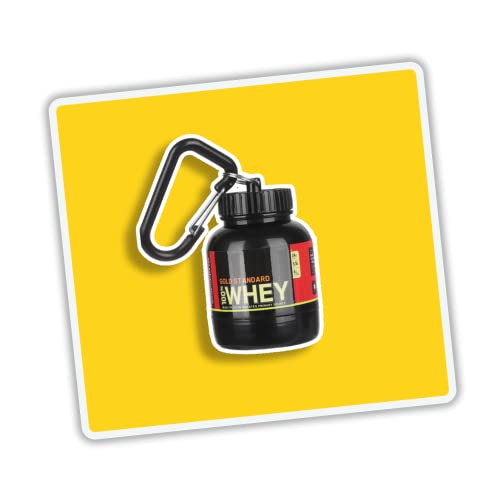 Llavero Proteína Whey Portátil 100ML y 200ML, Mini Bote Recipiente para llevar Suplementos de Bebida en Polvo. Contenedor Botella para Gym. Incluye Mosquetón. (100ML / Negro)