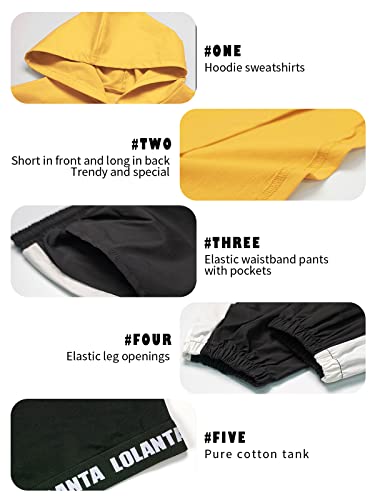 LOLANTA 3Pcs Girls Hip Hop Dance Costume Niños Street Dance Clothes Set Sudadera Corta con Capucha, Camiseta sin Mangas, Pantalones Reflectantes