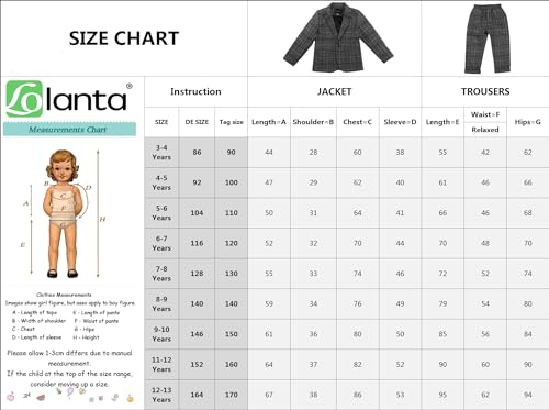LOLANTA Conjunto de Traje de 2 Piezas para niños Conjunto de Blazer y pantalón Gris a Cuadros para niños, Ropa de Ocio o Vestido de Fiesta de Boda, Gris Oscuro, 170
