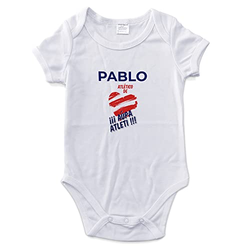 LolaPix Body Atleti. Body de tu Equipo de fútbol. Body Personalizado con Nombre. Bebe, niño, niña. Mameluco. Pelele. Manga Corta. Regalos Personalizados. Tallas de 0 a 18 Meses.