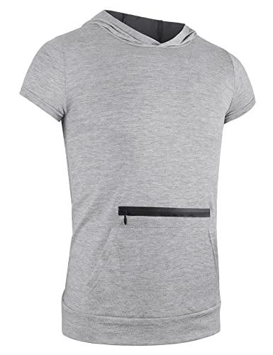 Lomon Camiseta sin mangas para hombre, camiseta deportiva delgada para fitness, chaleco muscular, sin mangas, sudaderas con capucha con bolsillos, A-gris, L