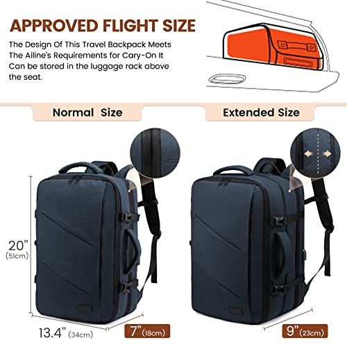 LOVEVOOK 40L Mochila De Viaje, Mochila Para Portátil 17 Pulgadas, Expandible Maleta De Cabina Mochila, Equipaje De Mano Impermeable Para Hombre Mujer, Grande Mochila De Negocios, Azul