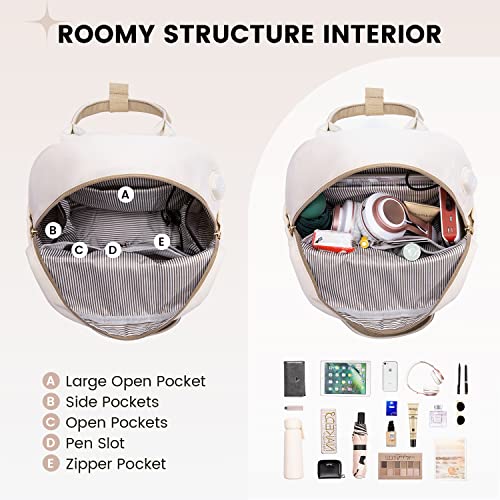 LOVEVOOK Mochila Mujer Pequeña, Bolso Mochila Viaje Antirrobo con Puerto de Carga USB, Impermeable Casual Mini Backpack para Oficina Universidad Compras Uso Diario, Caqui Beige