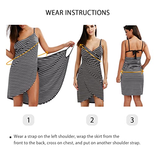 LumiSyne Vestido De Playa Mujer Bikini Cover Ups Vestido De Bikini Raya Moda Sexy Cuello En v Ropa De Baño Camisolas Pareos De Playa,Blanco,3XL