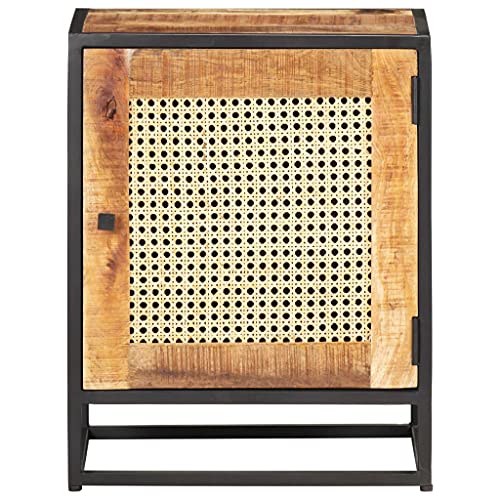 lvssiao Mesa Auxiliar para Dormitorio, Mesita de Noche Madera de Mango Rugosa caña Natural 40x30x50cm Mesillas de Noche para Sala de Estar Salón Habitación