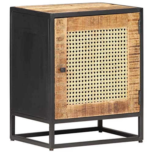 lvssiao Mesa Auxiliar para Dormitorio, Mesita de Noche Madera de Mango Rugosa caña Natural 40x30x50cm Mesillas de Noche para Sala de Estar Salón Habitación