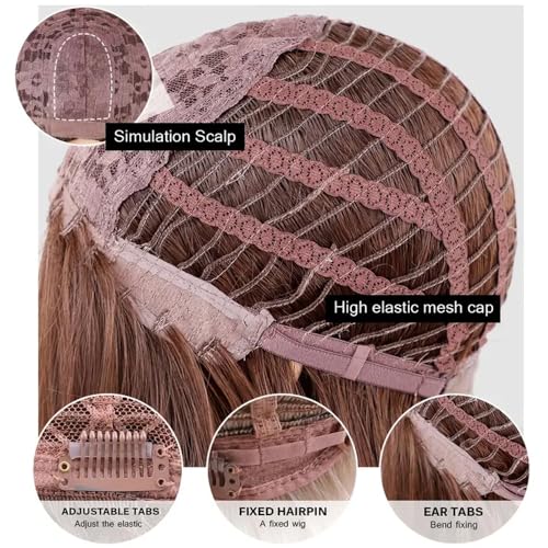 LYPPUL Peluca marrón degradado pelucas con flequillo, pelucas de color marrón claro, pelucas de pelo largo y rizado, rubio degradado largo, pelo sintético natural para mujer, uso diario adecuado