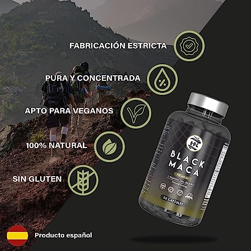 Maca Negra Andina Peruana con L arginina 50 capsulas, Alta concentración para máxima energía y rendimiento, Vitaminas B6 y B12 contra cansancio y fatiga, maka para hombres y mujeres (50 Cápsulas)
