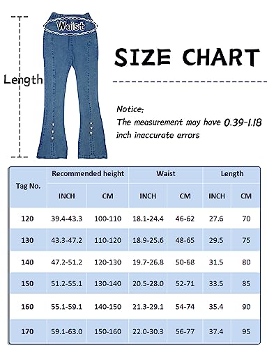Maeau - Jeans Pantalones Largos Vaqueros Niña de Cintura Alta con Tachuelas Microflare Pantalón Pitillo Casual Vintage Fashion Y2K - Azul - 10-11 Años