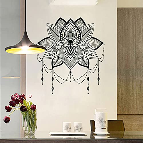 Mandala Lotus - Adhesivo de pared para pared, diseño de mandala indio, diseño bohemio, budismo de loto bohemio, decoración de arte de meditación de loto extraíble