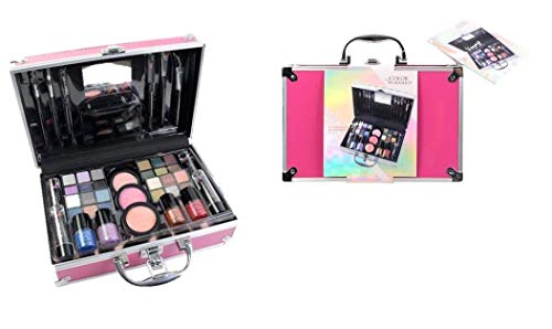 Markwins Maletín de Maquillaje Bon Voyage Travel Pink - The Color Workshop - Un Kit Profesional Completo en un Gran Maletín Rosa Plateado con Espejo Incluido para Llevar Siempre Contigo