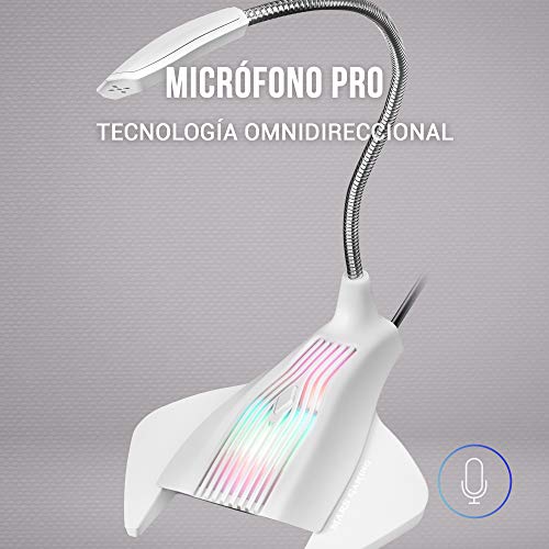 Mars Gaming MMIC, Micrófono Gaming USB RGB, Plug & Play, Mute, Flexible, Blanco