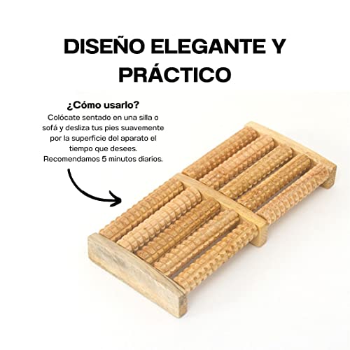 Masajeador de Pies de Madera - Masajeador para Alivio de Fascitis Plantar con Doble Rodillo -Reflexologia Podal Masajes en Piernas o Pies