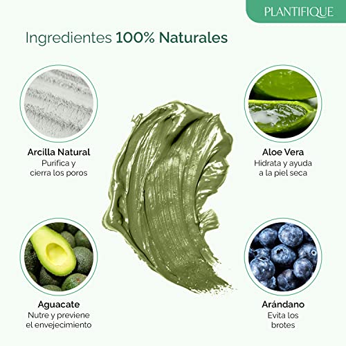 Mascarillas Faciales Coreanas de PLANTIFIQUE- Mascarilla Facial Hidratante Limpiador de Poros - Mascarilla Puntos Negros - Mascarilla Cara Arcilla Verde - Mascarilla Orgánica con Superalimentos 100 ml